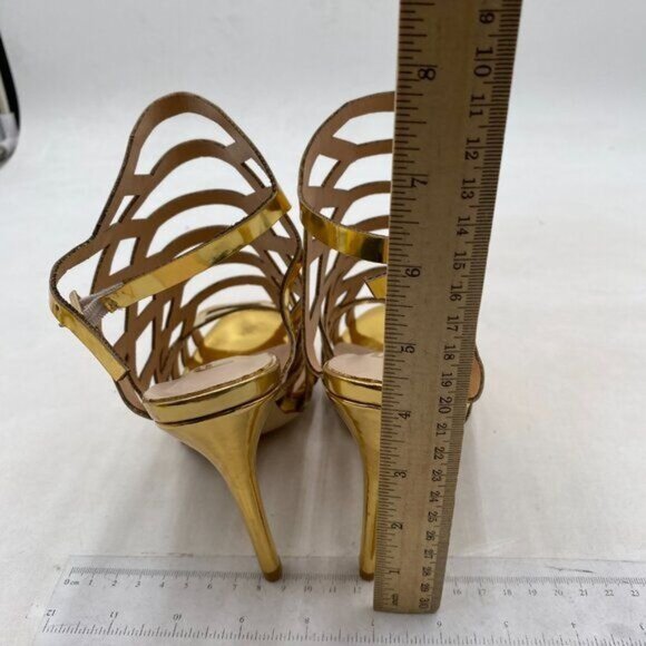 FSJ Women Peep Toe High Heel Bootie Pumps Stiletto Ankle Strap Heels Cutout Gold - Picture 4 of 7